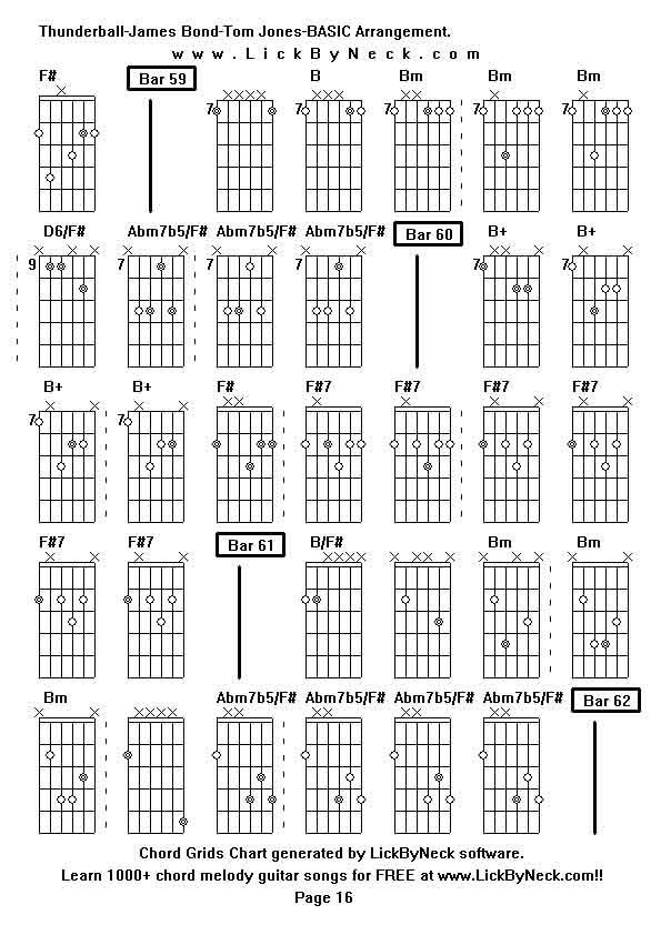 Chord Grids Chart of chord melody fingerstyle guitar song-Thunderball-James Bond-Tom Jones-BASIC Arrangement,generated by LickByNeck software.